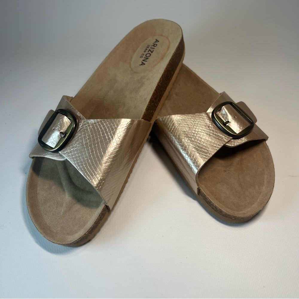 Arizona Jean Company Women's Gold Slide Sandals (10). NEW